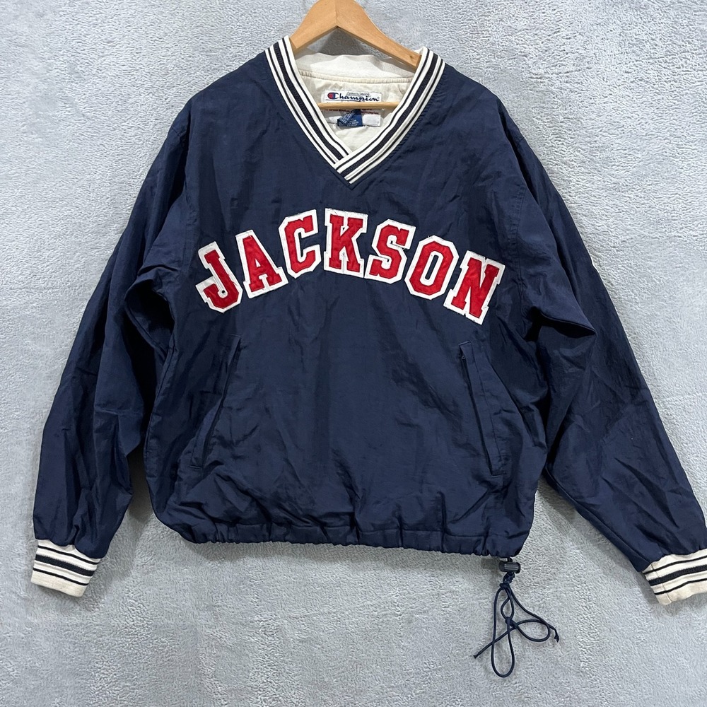 Vintage Champion Windbreaker Men Small 90S Pullover Jacket Embroidered Navy Blue - Picture 1 of 16